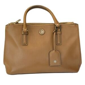 TORY BURCH Saffiano Leather Robinson Double Zip Tigers Eye Saffiano purse